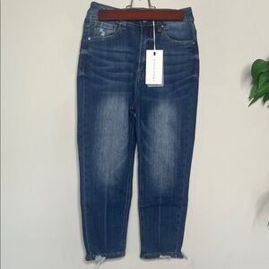 Risen Jeans Dark Blue High Rise Basic Capri Cropped Jeans